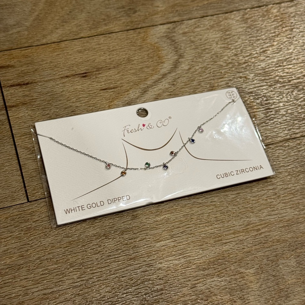 NEW White Gold Dipped Rainbow Gemstone Necklace